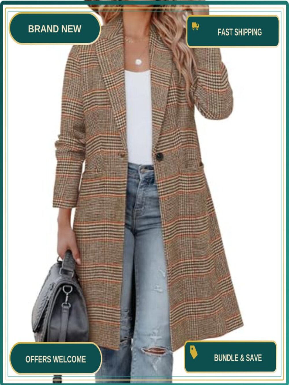 Wool Blend Pea Coat Notch Lapel Double Breasted Knee Length Overcoat